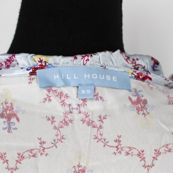 Hill House Home Nima Silk Floral Wrap Silver Mini V-Neck Dress Robe XS X-Small - Picture 9 of 9